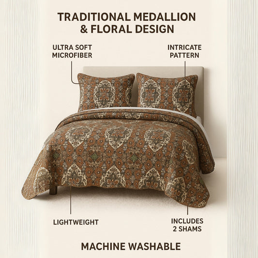 Folk Cabin Scalloped Quilted Bedspread Set