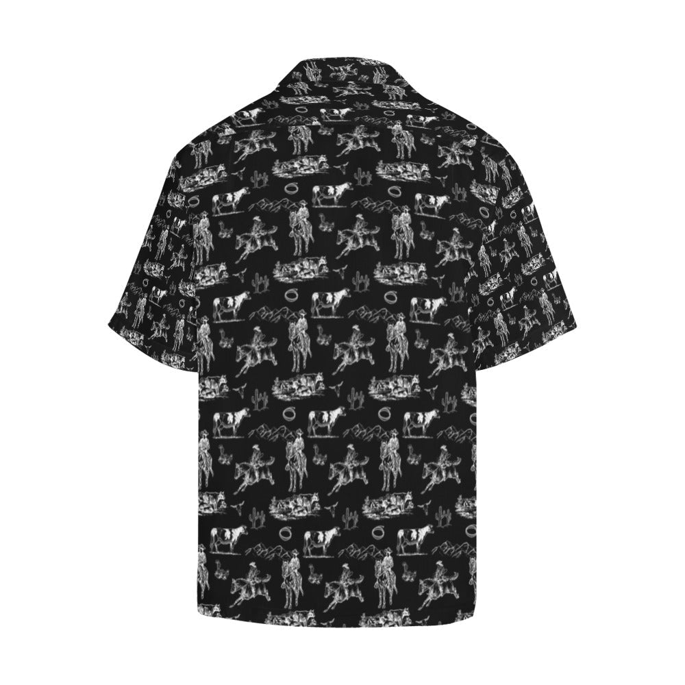 Baha Ranch Western Wear Men's Western Button Up Camp Shirt Cowboy Print and Logos