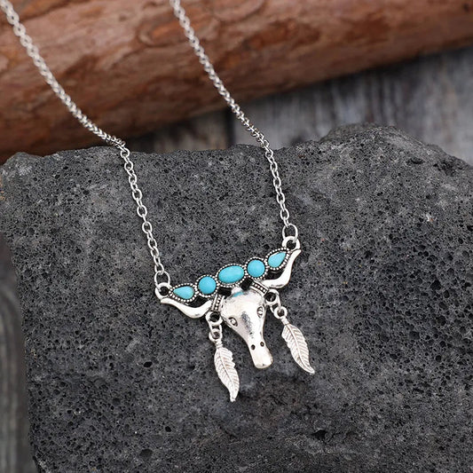Artificial Turquoise Cow Shape Necklace - Bumpkin Ranchwear