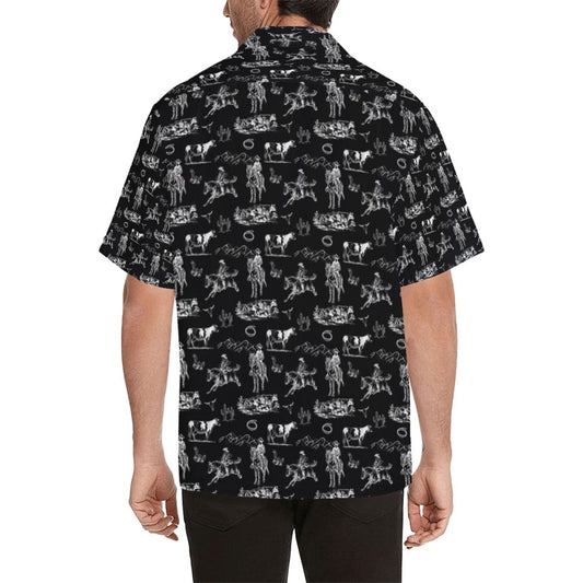 Baha Ranch Western Wear Men's Western Button Up Camp Shirt Cowboy Print and Logos