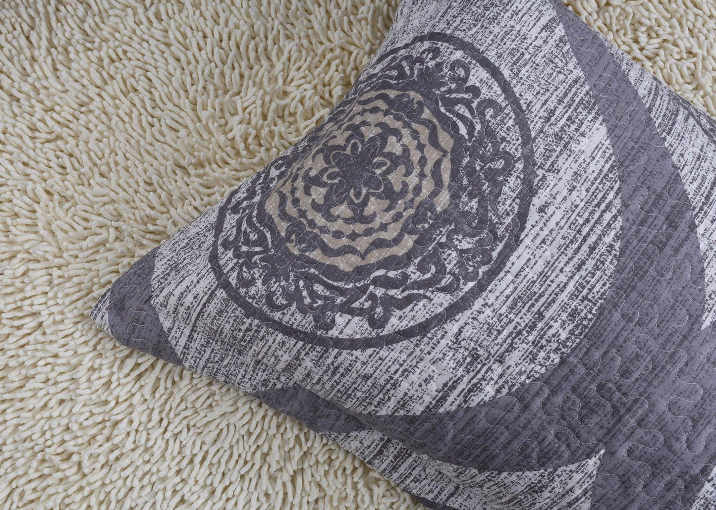 Rustic Grey Mosaic Distressed Medallion Reversible Quilted Bedspread Set