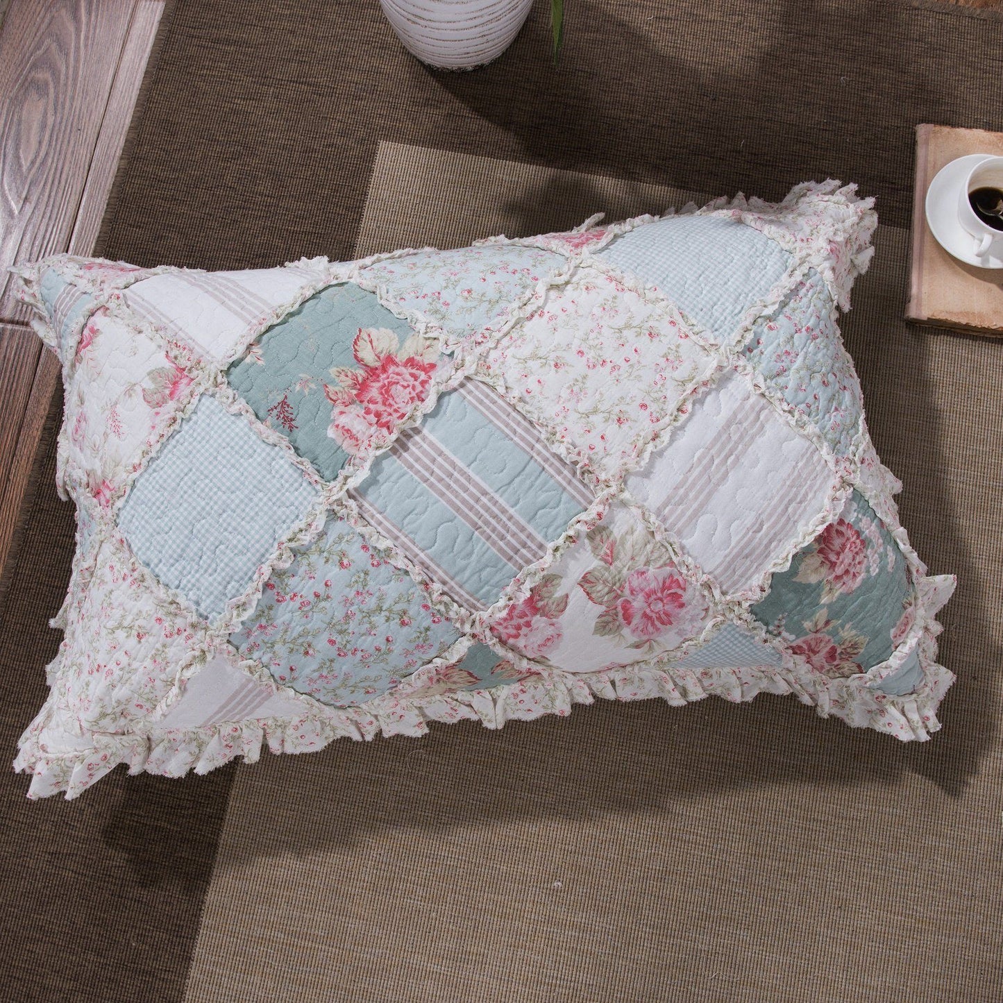 Floral Pastel Cotton Patchwork Ruffle Bedspread Set