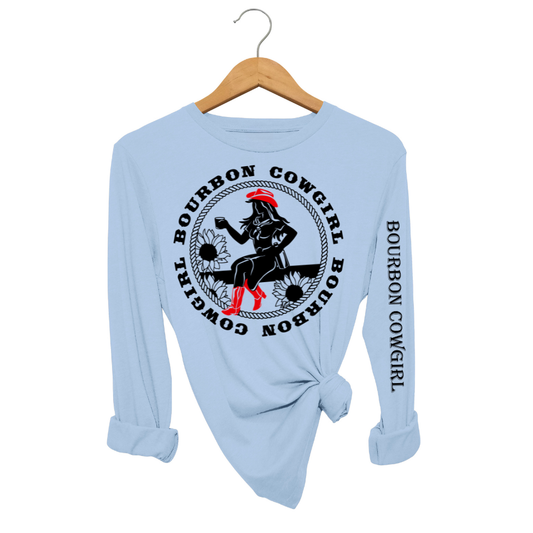 Bourbon Cowgirl Long Sleeve Blue T-Shirt