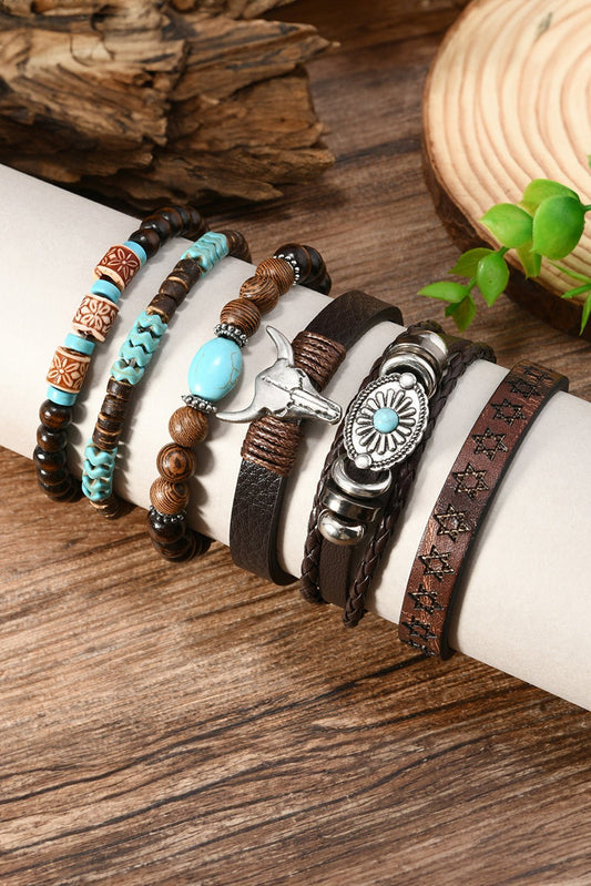 Chestnut Bull Skull Turquoise Beaded Bracelet Set - Bumpkin Ranchwear
