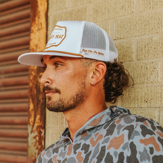 “Cowboy Hat” Patch Rope Trucker Hat - White - Bumpkin Ranchwear