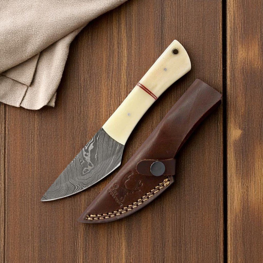 Custom Handmade Bone Handle Damascus Hunting Knife - Bumpkin Ranchwear