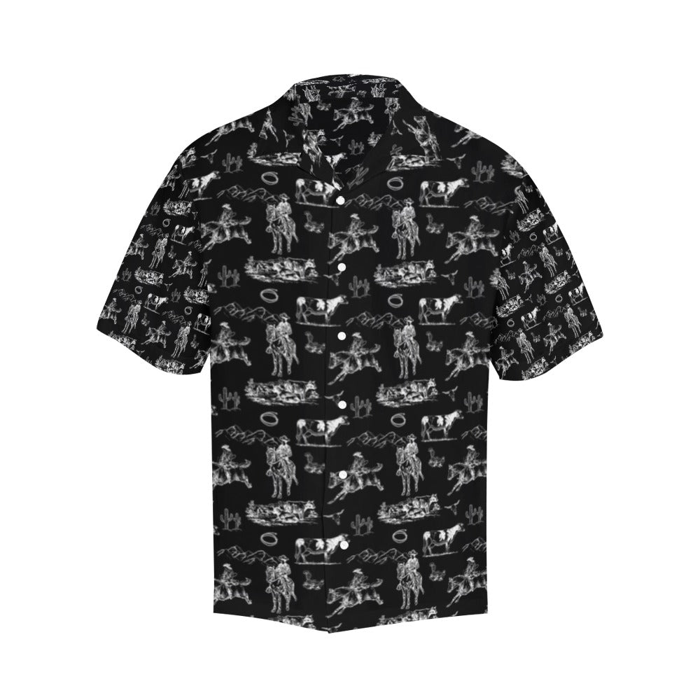 Baha Ranch Western Wear Men's Western Button Up Camp Shirt Cowboy Print and Logos