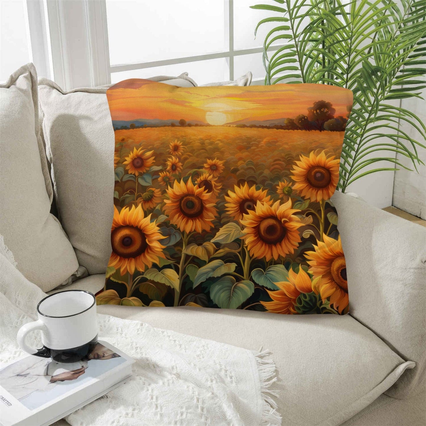 Sunflower Field Throw Pillow Case