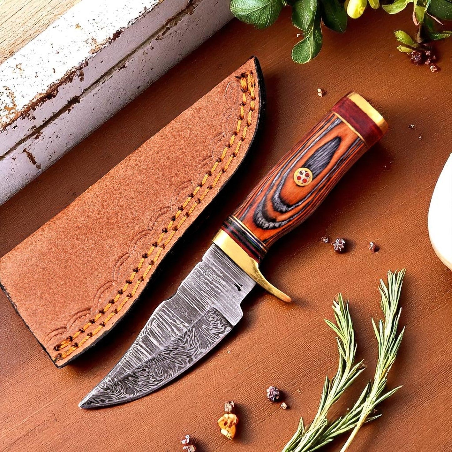 Deer Hunting Knife | Handmade Damascus knife with Wood Handle - Bumpkin Ranchwear