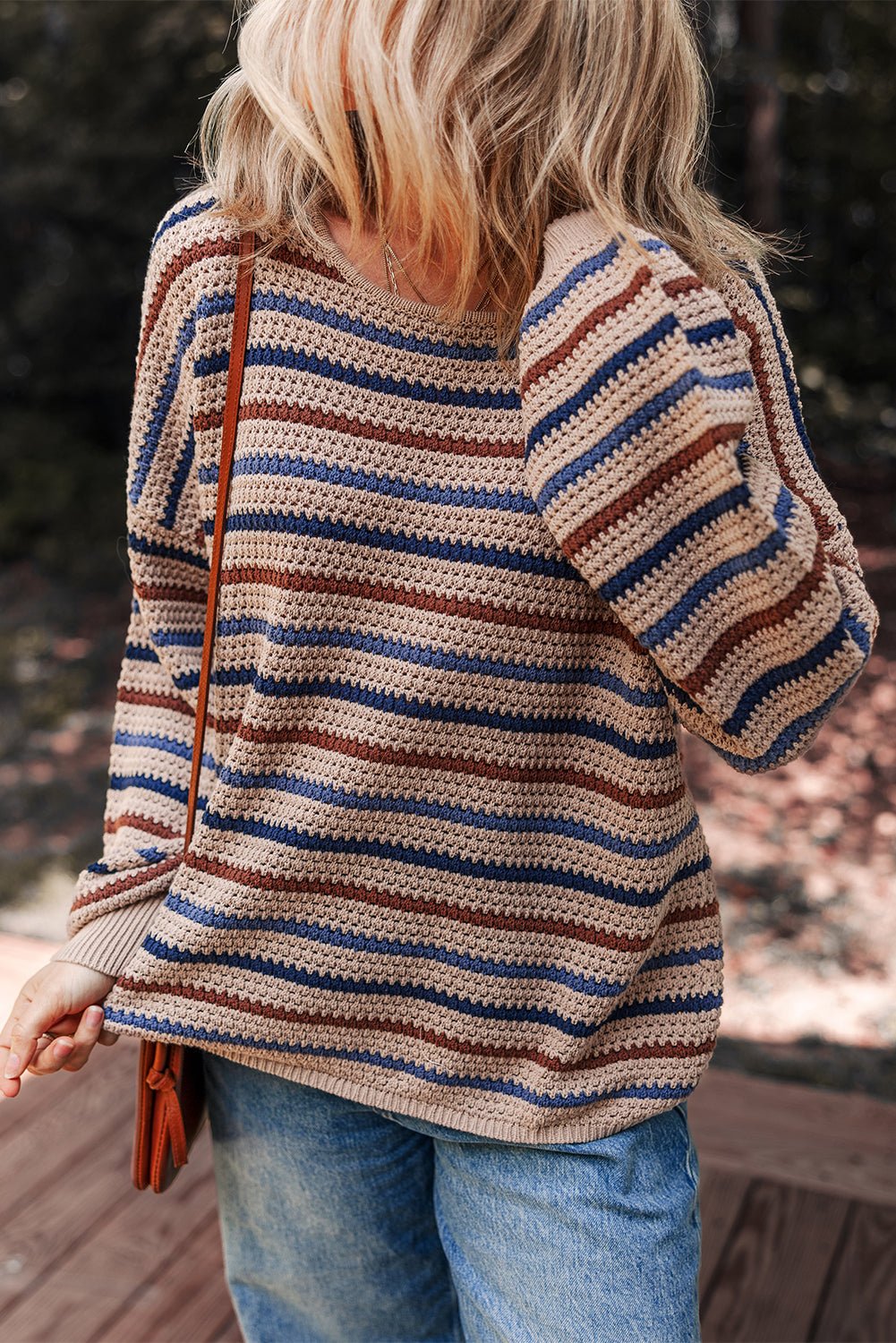 Emery Striped Knitted Drop Shoulder Round Neck Sweater - Bumpkin Ranchwear