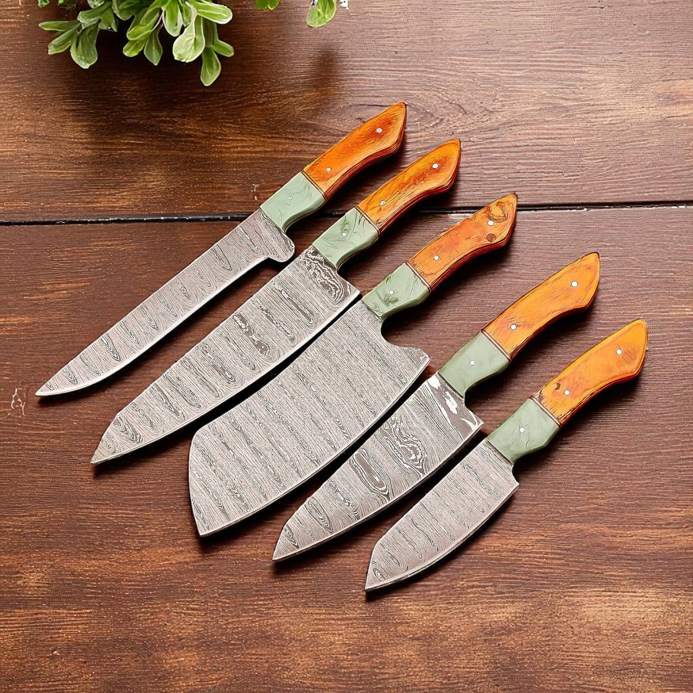 Handmade Best Damascus Knife Set with Leather Roll - Bumpkin Ranchwear