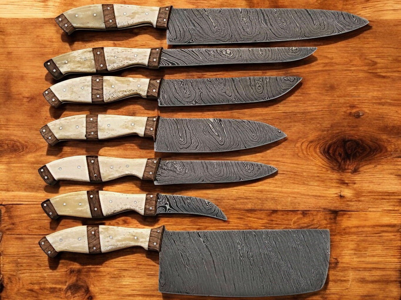 Handmade Damascus Kitchen Knives Set – Bone & Rosewood - Bumpkin Ranchwear