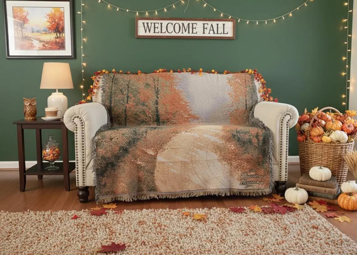 Autumn Country Path Throw Blanket