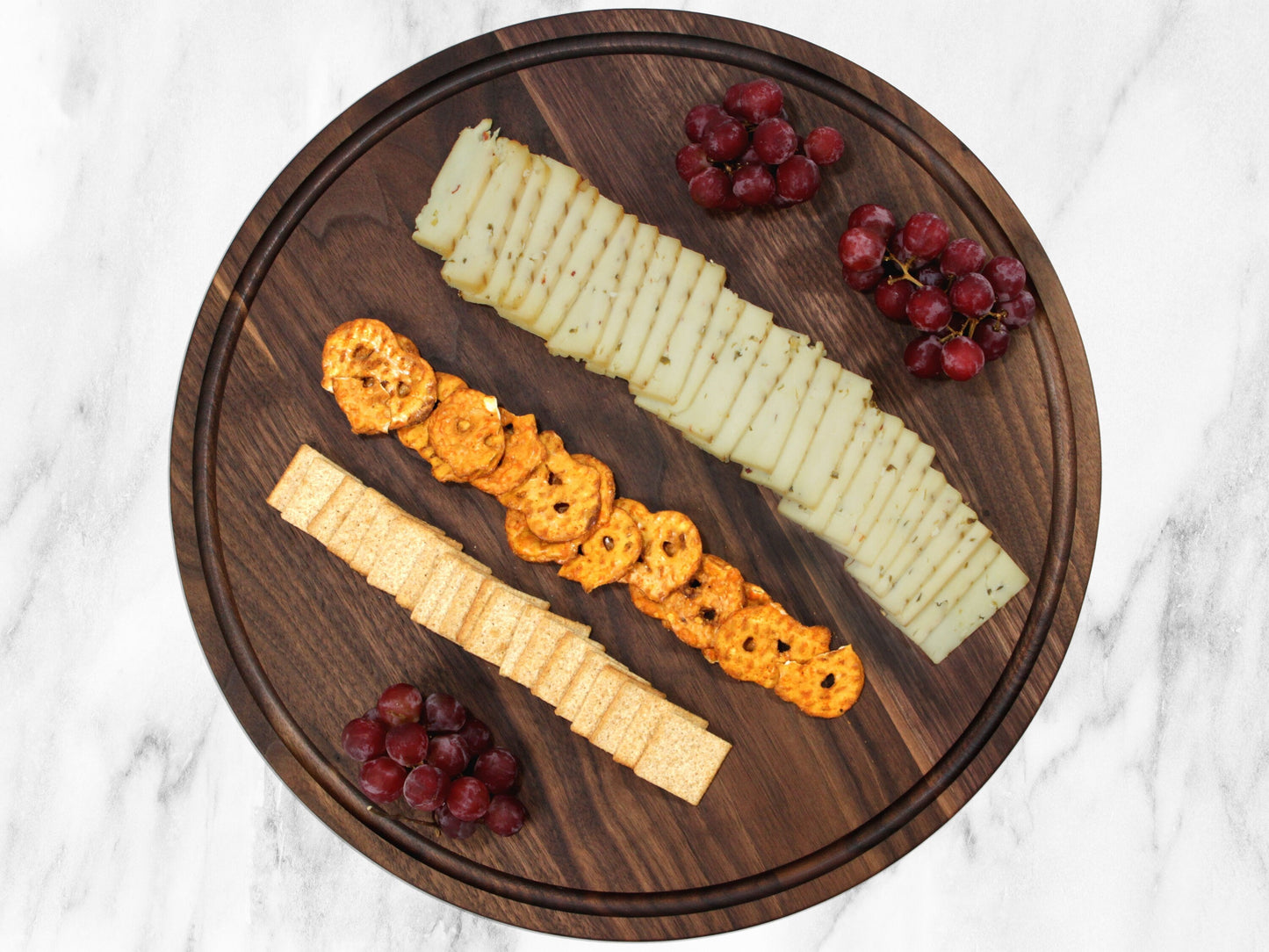 Handmade Walnut Round Cheese Board, 18 Inch Round Cutting Board with Juice Groove Black Walnut, Large Charcuterie Board