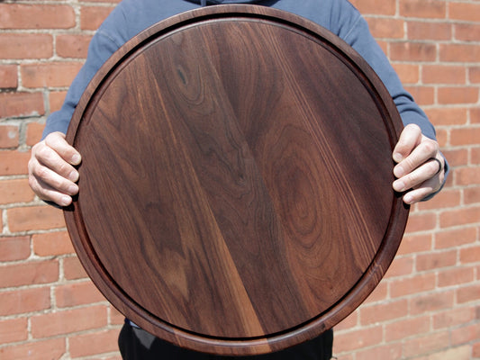 Handmade Walnut Round Cheese Board, 18 Inch Round Cutting Board with Juice Groove Black Walnut, Large Charcuterie Board