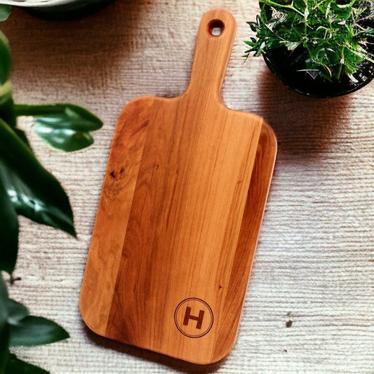 Charcuterie Board, Monogram Cherry Handmade Wood Paddle Board, Made in The USA - Customizable
