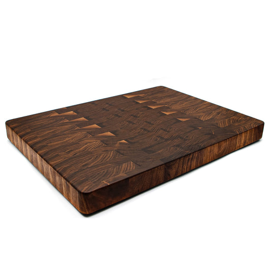 Large End Grain Walnut Wood Cutting Board, Walnut Butcher Block with Rubber Feet, Up to 2” Thick, American Made