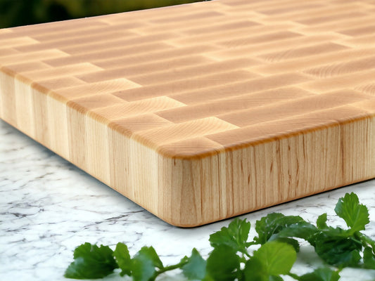 Maple Large End Grain Cutting Board, Wooden Butcher Block with Rubber Feet USA Made