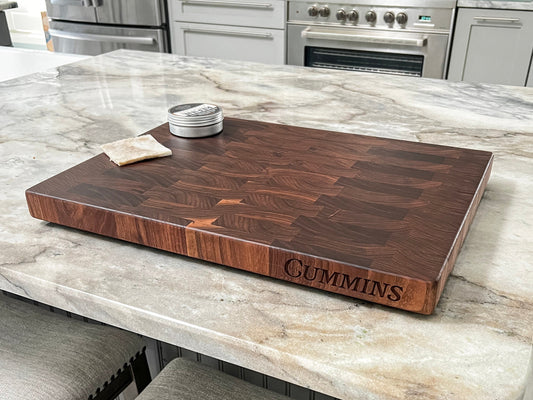 Handmade End Grain Walnut Cutting Board With Edge Engraving, Walnut Butcher Block, USA Made Customizable
