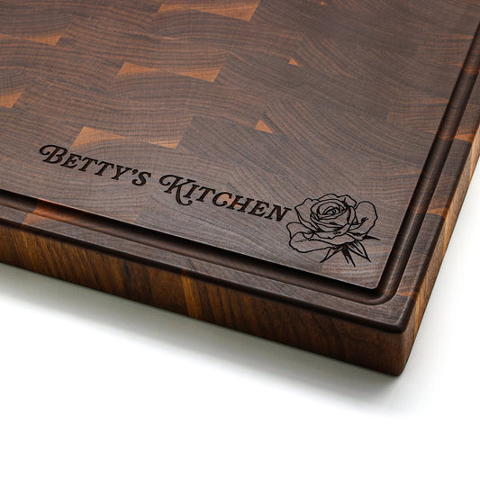 Handmade Wooden Large End Grain Walnut Cutting Board, Maple Butcher Block with Rubber Feet, Up to 2” Thick, Mom's Kitchen, USA Made