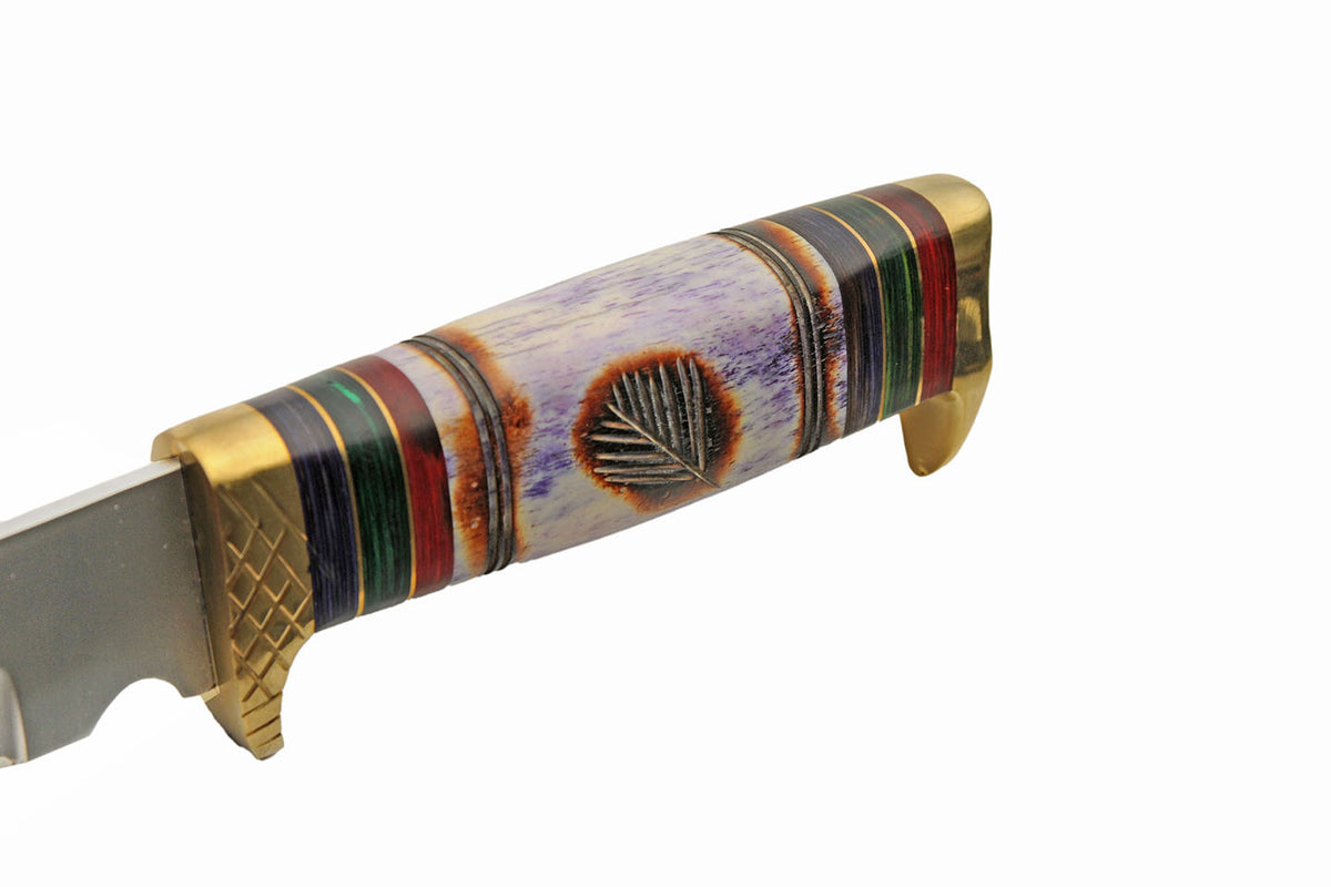 Wind Painter hunting knife with stained bone handle, colored spacers and brass guard – photo 8 of 8