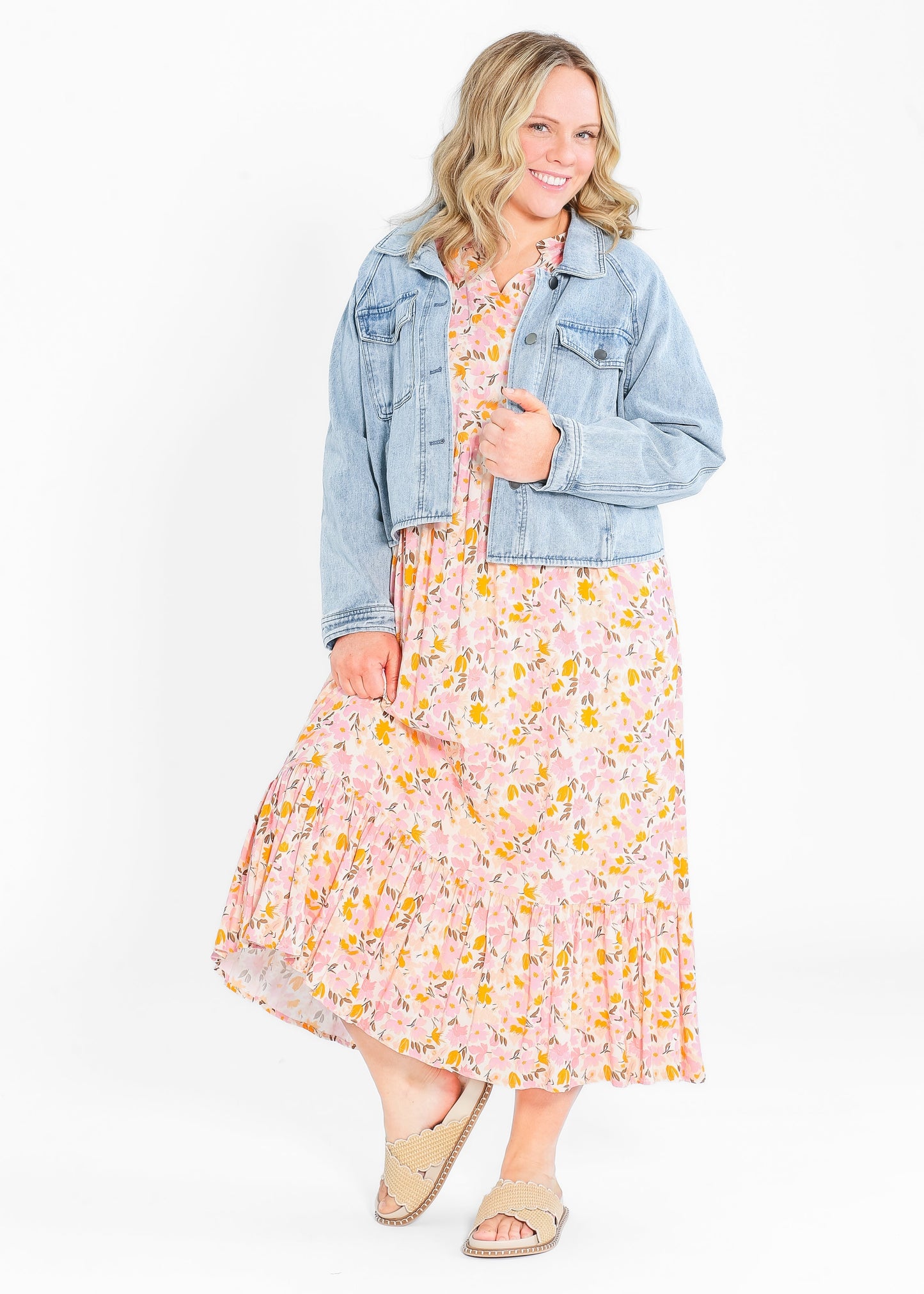 Jaydrien Floral Flutter Sleeve Midi Dress