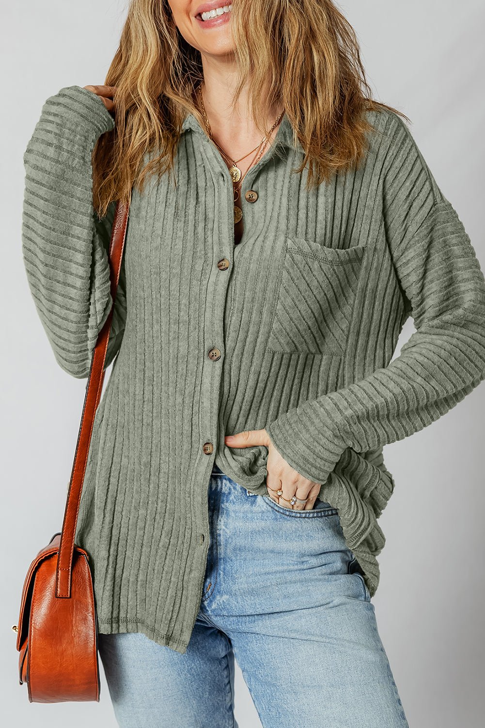 Lucia Ribbed Texture Button Up Shacket - Bumpkin Ranchwear