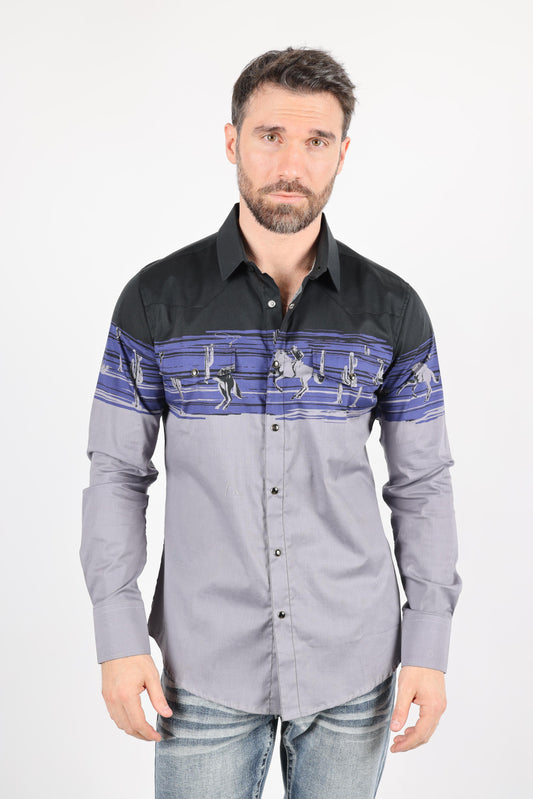 Cotton Stretch Rodeo Panoramic Print Shirt