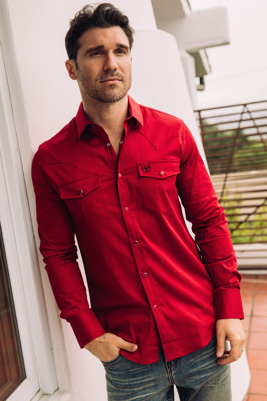 Modern Fit Solid Red Dress Shirt