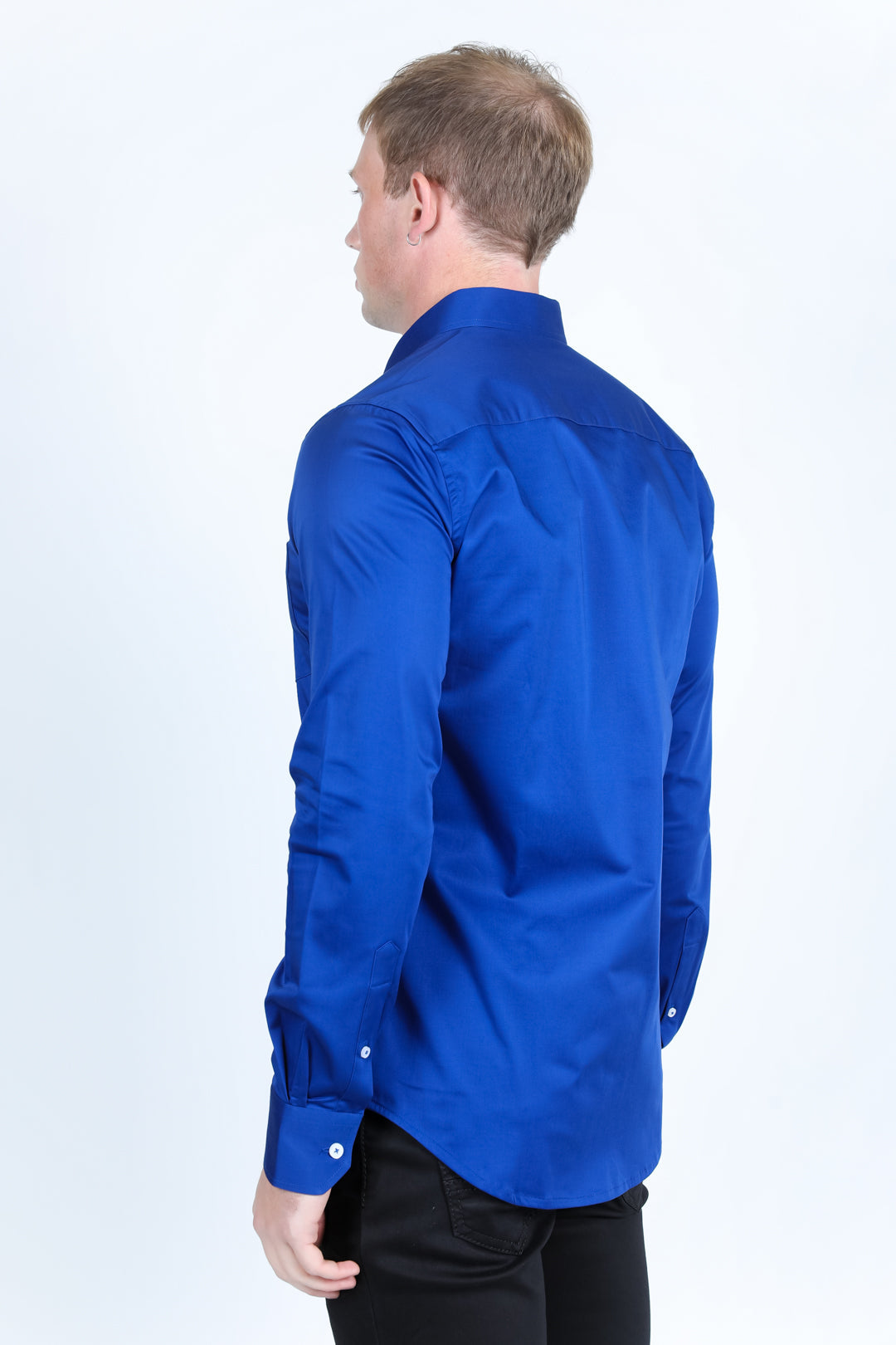 Single Pocket Logo Modern Fit Stretch Dress Shirt - Royal Blue