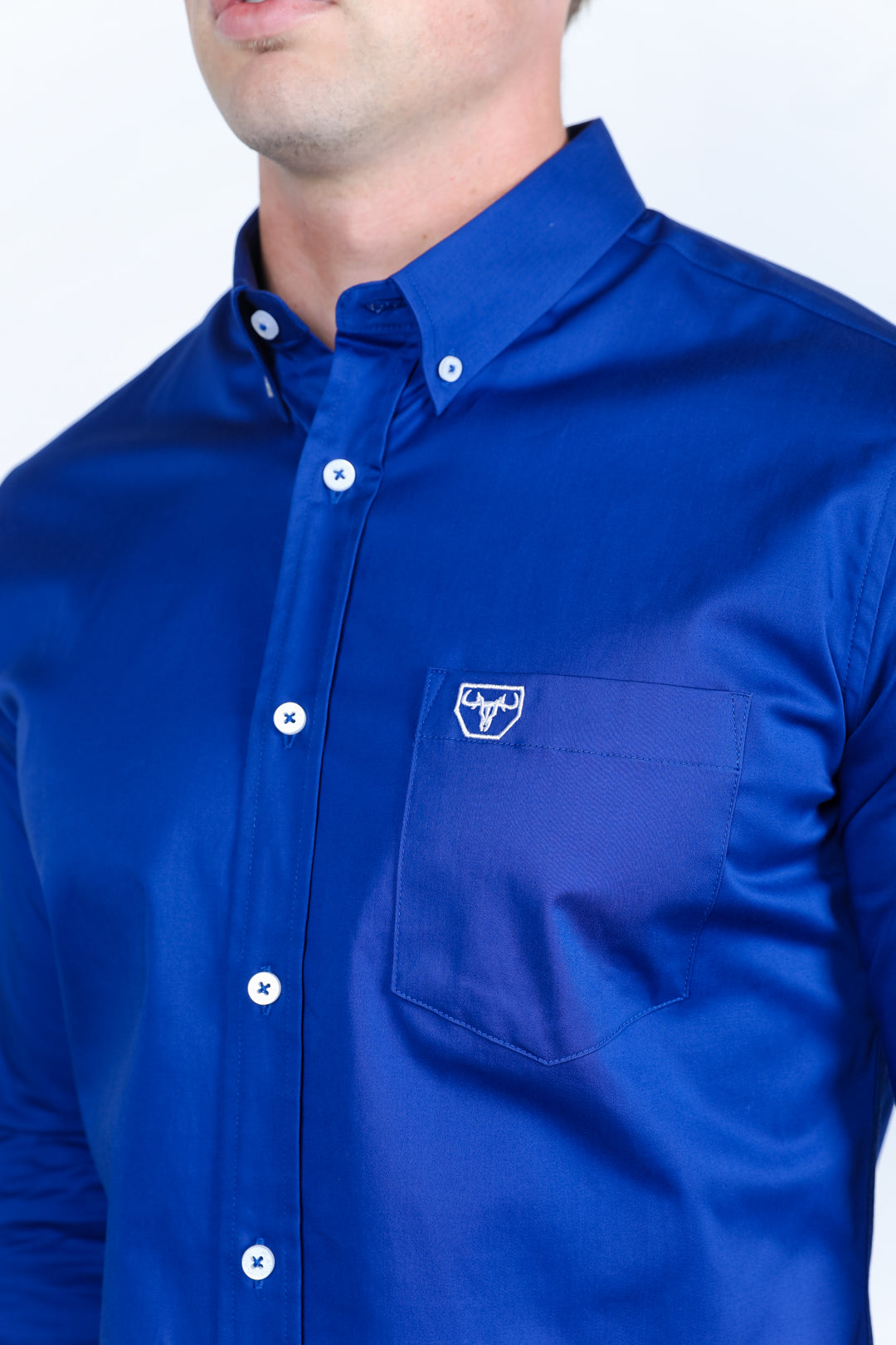 Single Pocket Logo Modern Fit Stretch Dress Shirt - Royal Blue