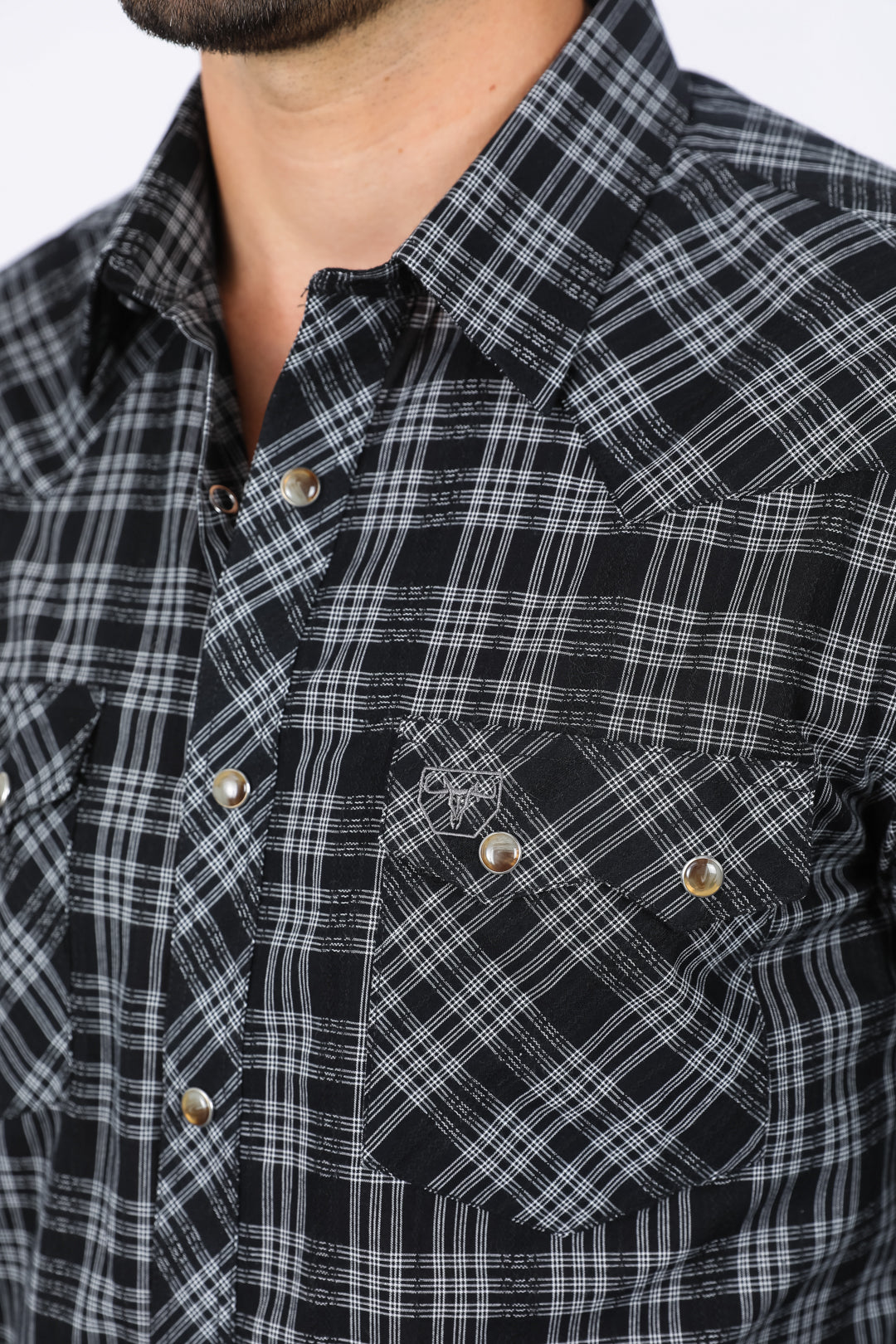 Western Checkered Black Long Sleeve Shirts