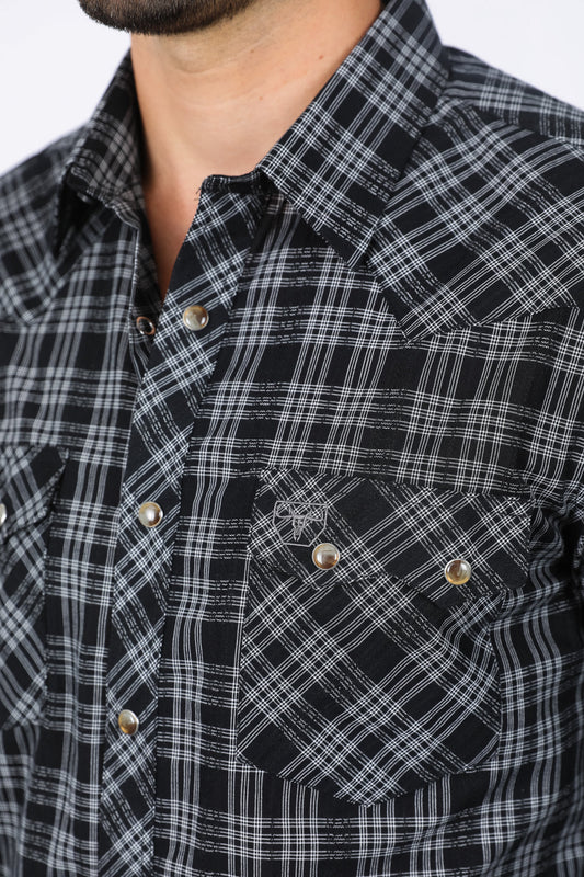 Western Checkered Black Long Sleeve Shirts