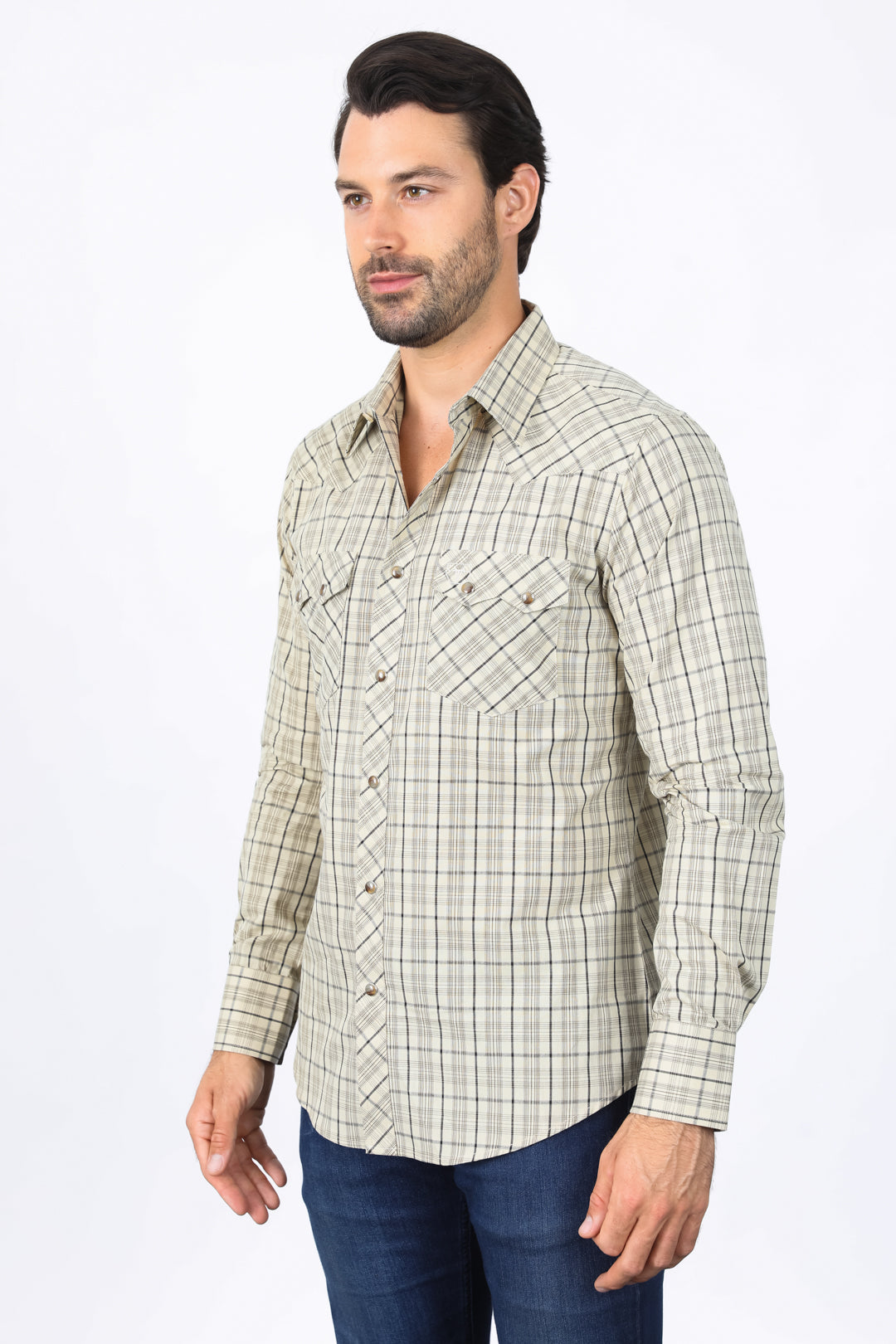 Western Checkered Khaki Long Sleeve Shirts