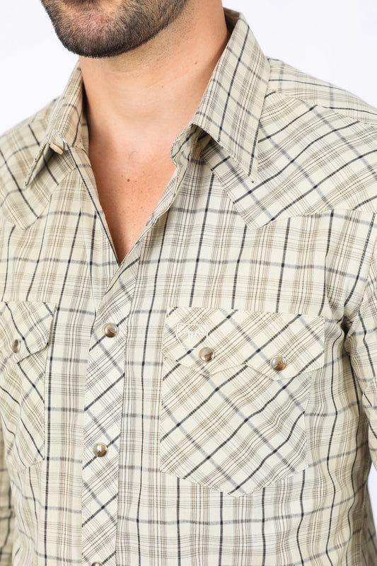 Western Checkered Khaki Long Sleeve Shirts