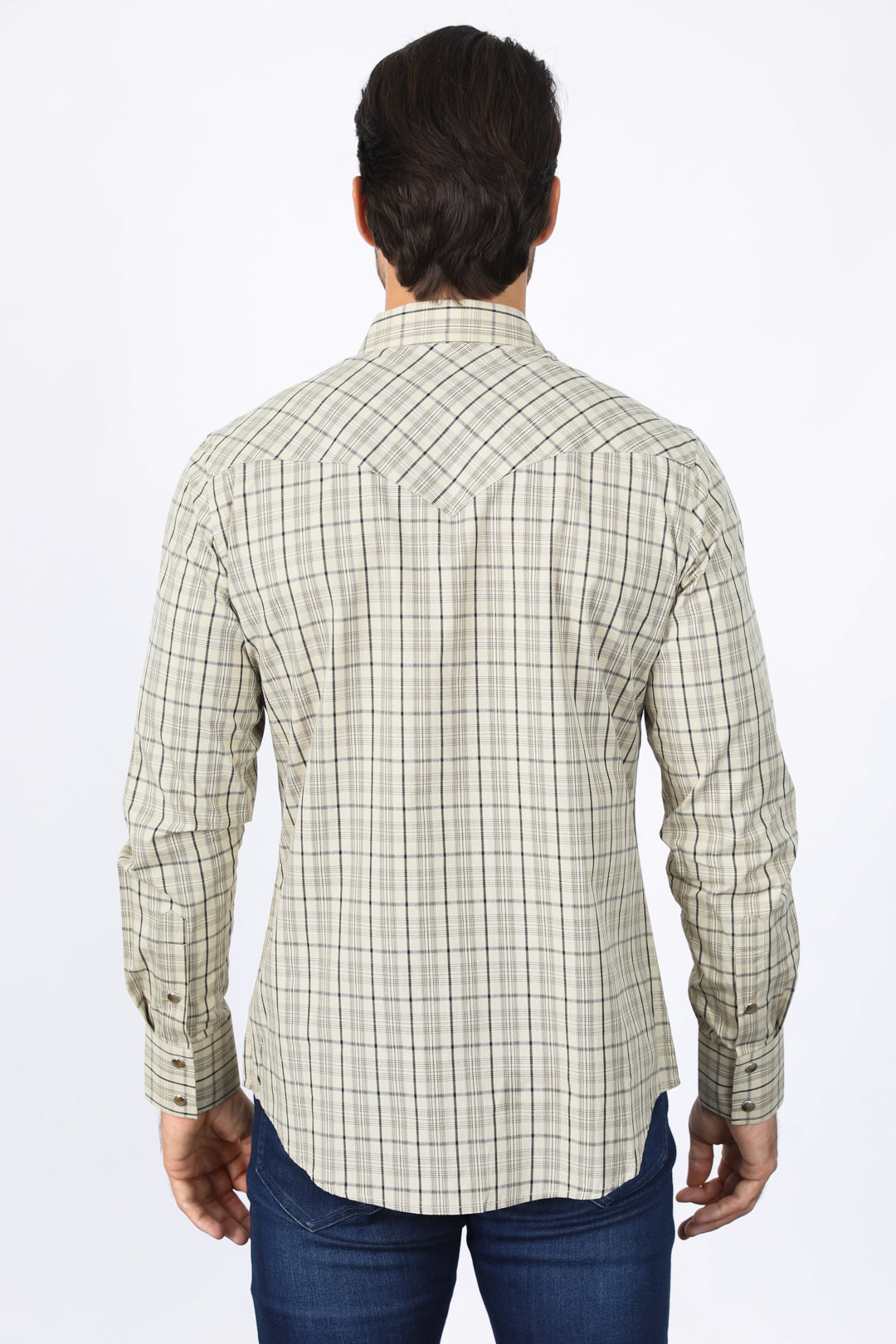 Western Checkered Khaki Long Sleeve Shirts