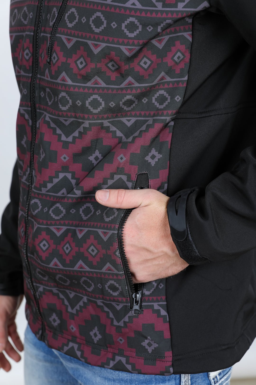 Mens Aztec Softshell Water - Resistant Jacket - Black - Bumpkin Ranchwear