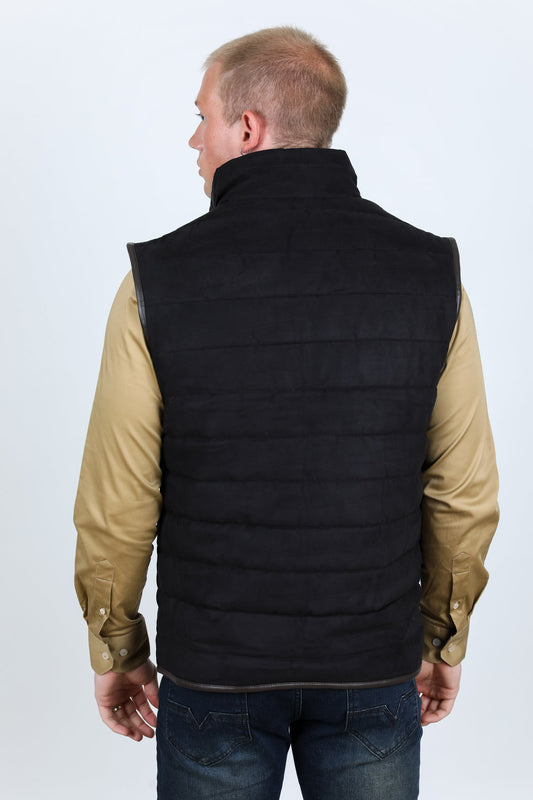 Fur Lined Quilted Faux Suede Vest - Black