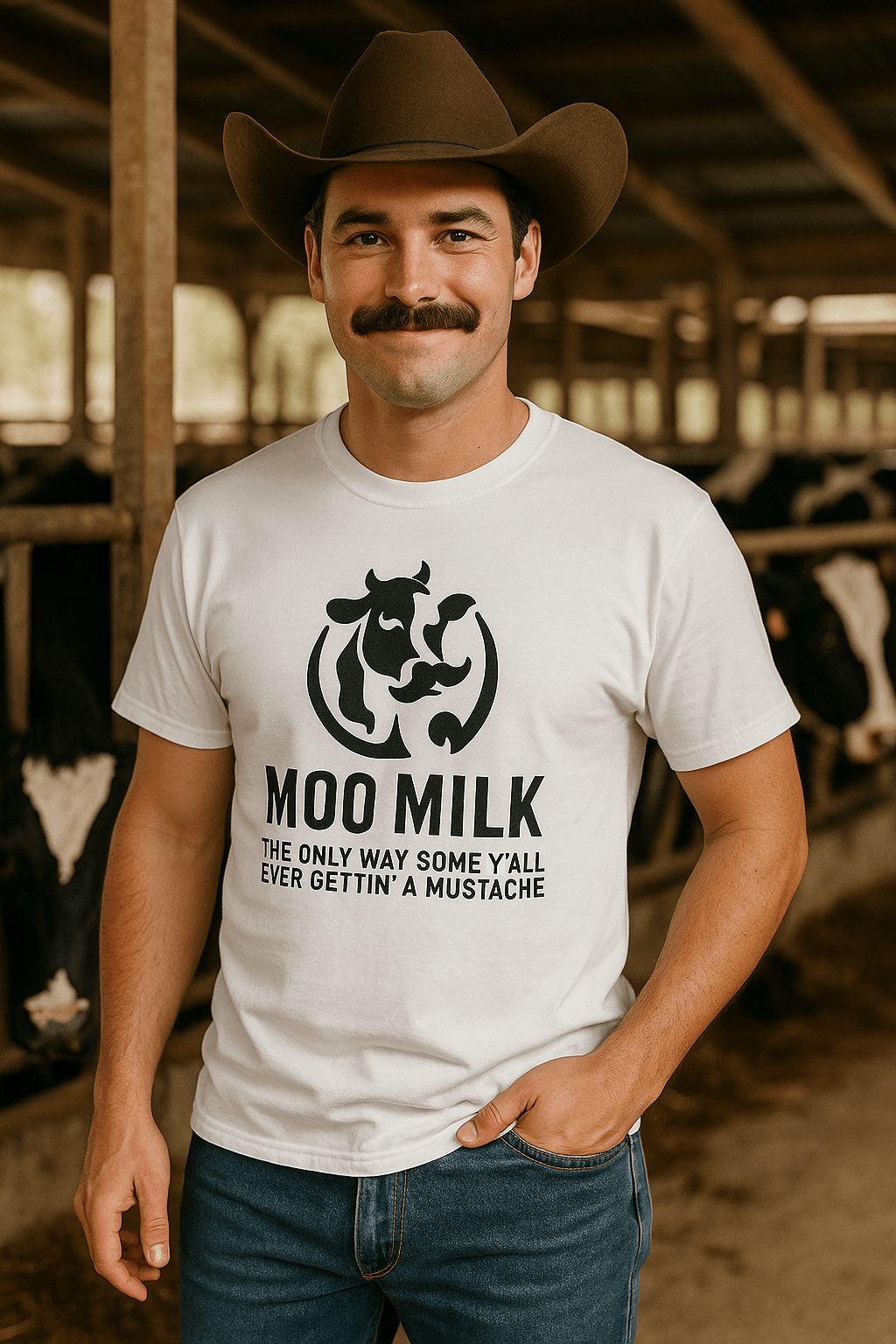 Moo Milk Mustache Tee - Bumpkin Ranchwear
