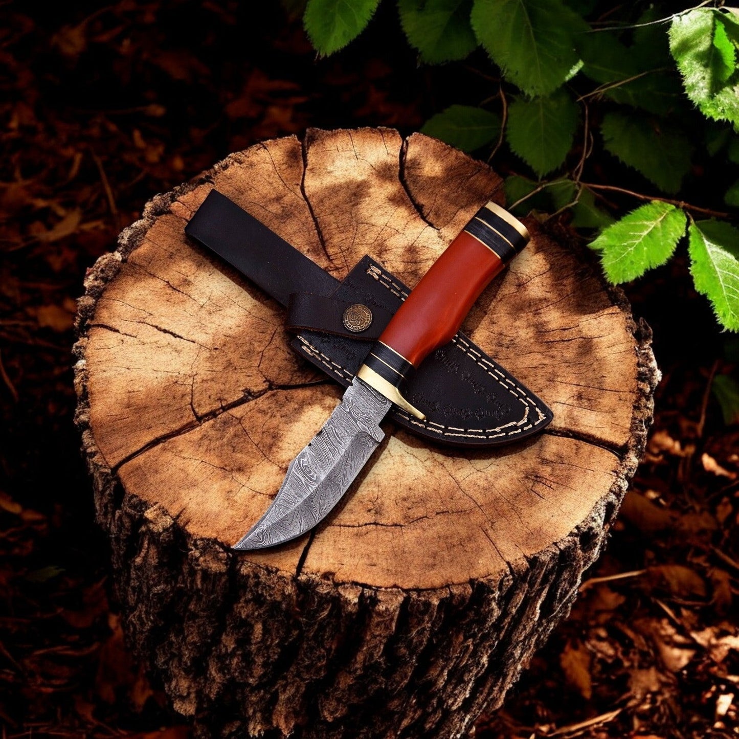 Handmade Damascus Hunting Knife with Epoxy Resin Handle