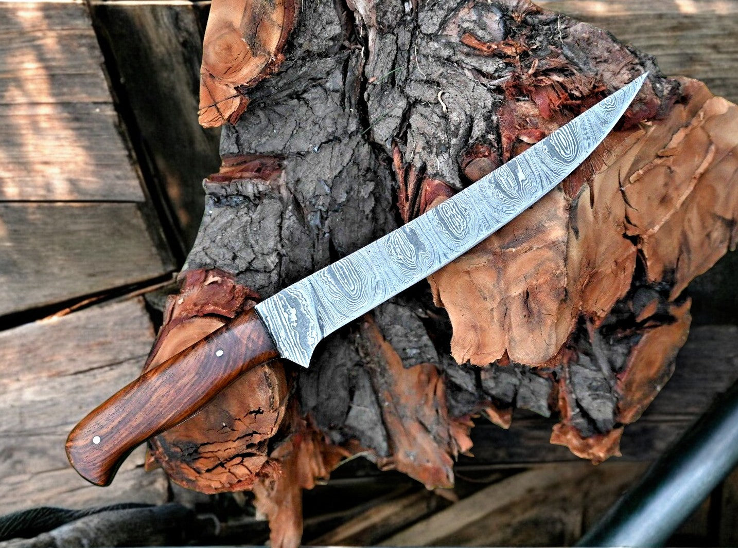 Premium Damascus Fillet Knife – 7.6" Blade, Rosewood Handle