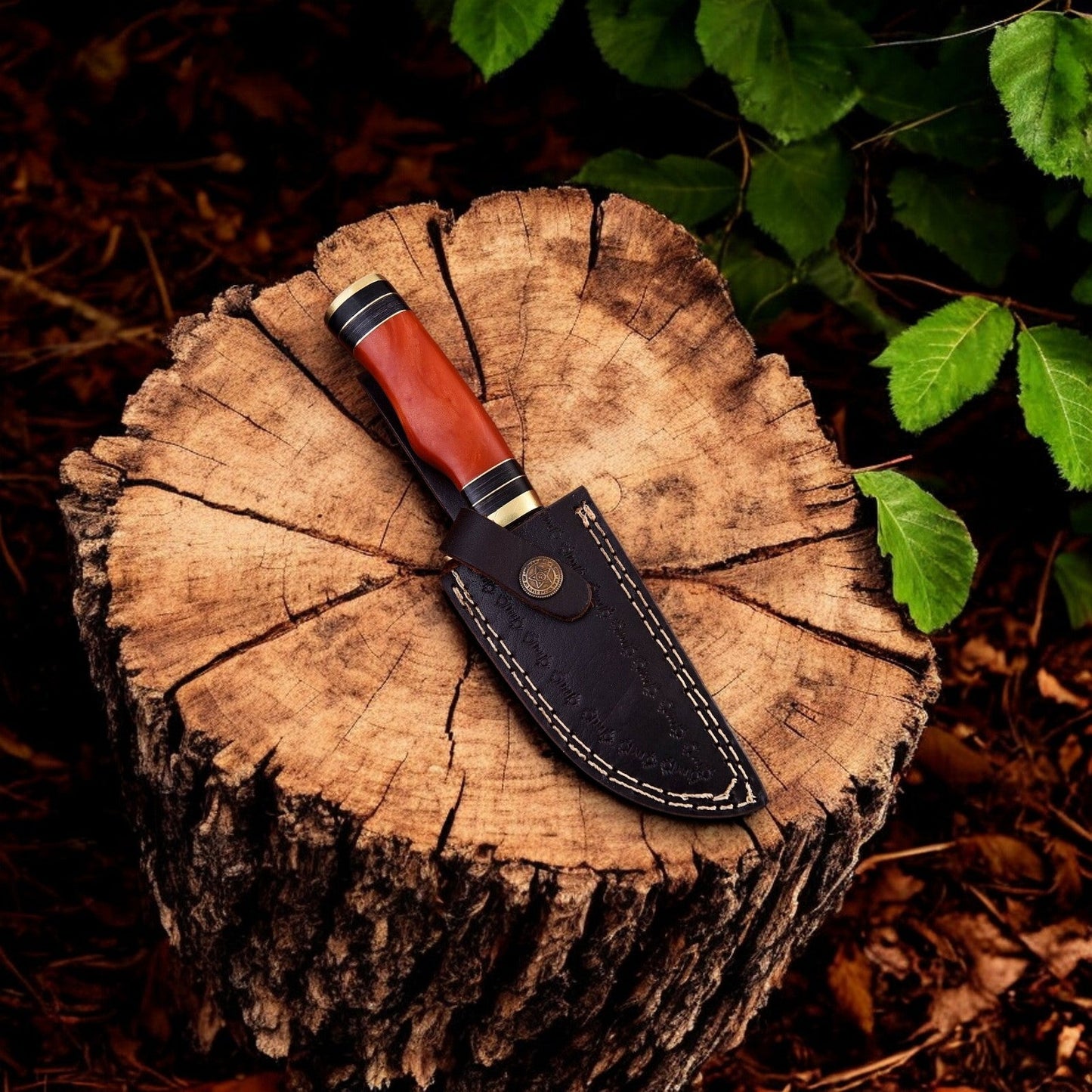 Handmade Damascus Hunting Knife with Epoxy Resin Handle