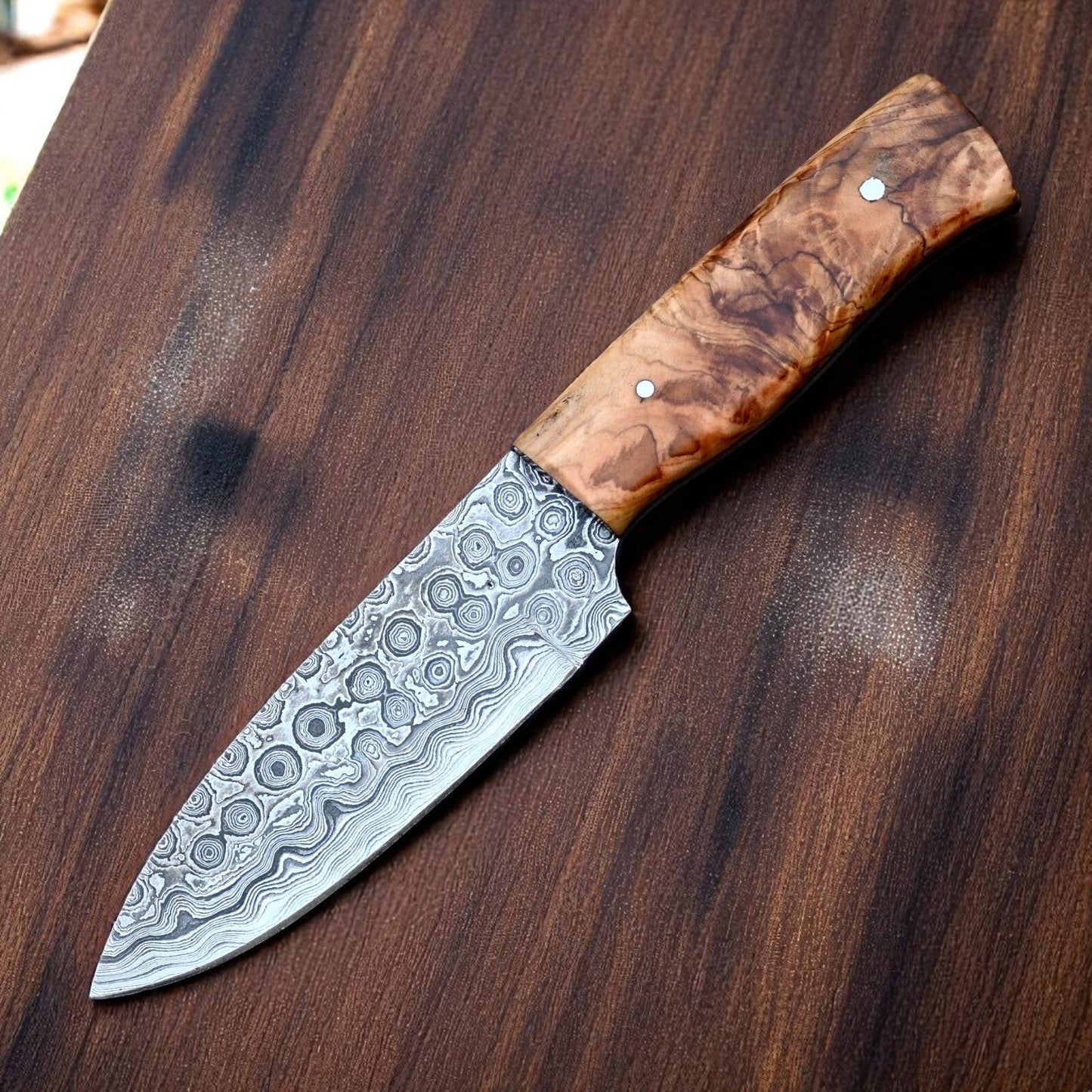 Handmade Damascus Steel Skinning Knife with Sheath