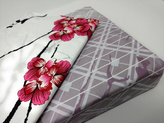 Floral Cherry Blossoms 100% Cotton Red Purple Fitted Sheet & Pillow Cases Set
