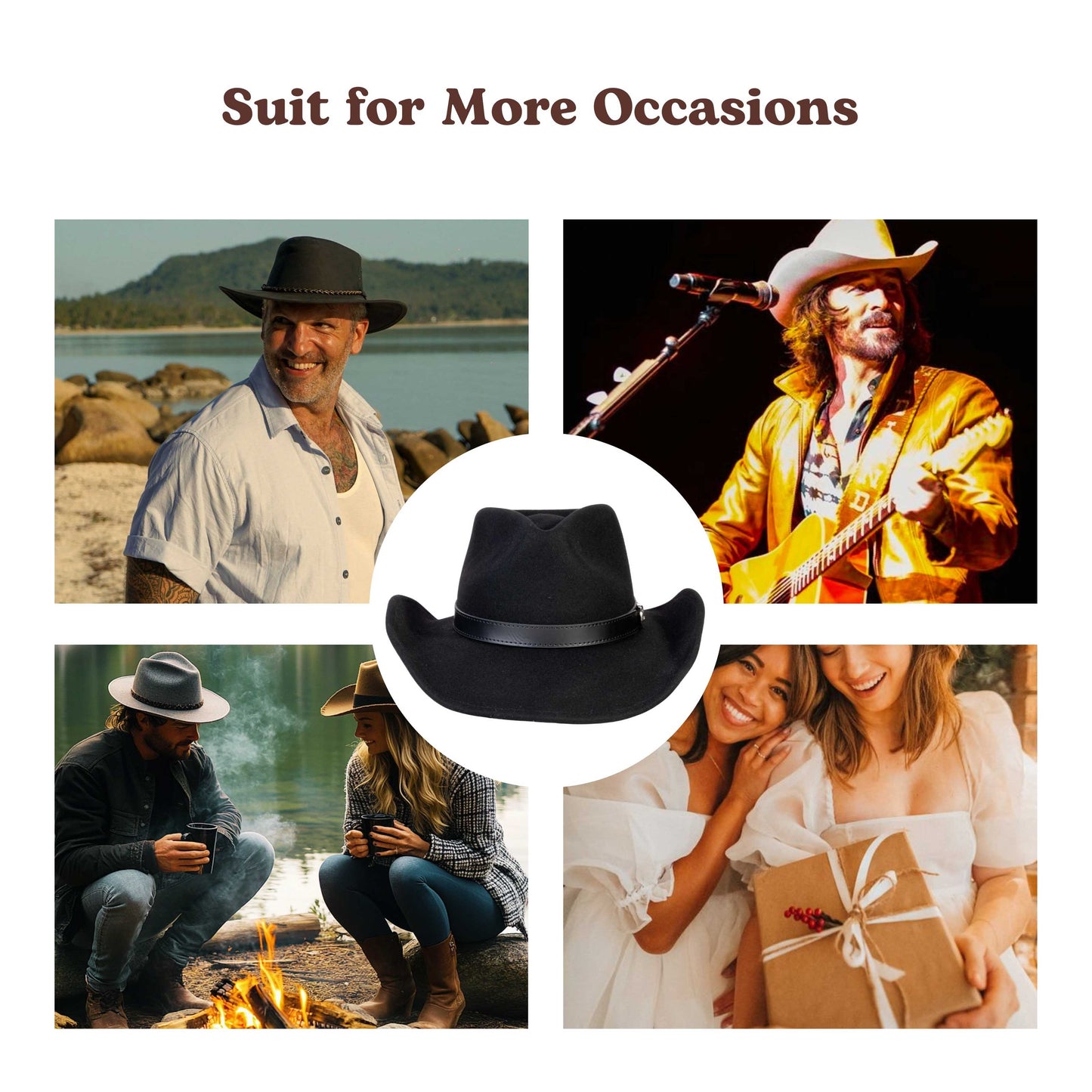 Silver Buckle Black Felt Cowboy Hat
