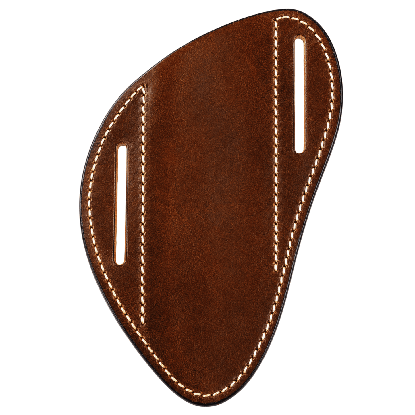 Back of handmade western smooth leather pancake knife sheath showing dual belt slots