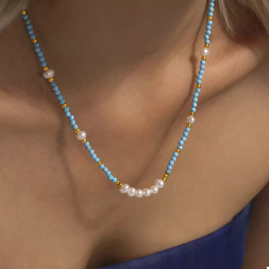 Turquoise Pearl Beaded Necklace - Bumpkin Ranchwear
