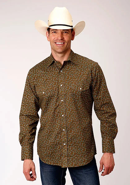 Roper 1117 Floral Print (Brown) - Men's Western Shirt