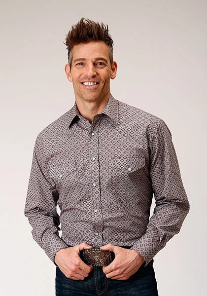 Roper 1888 Retro Print (Wine) - Men's Western Shirt