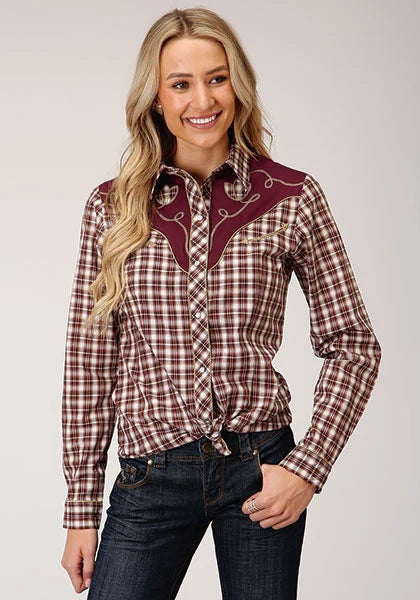 Roper 1207 Small Scale Plaid (Wine) - Women's Western Shirt